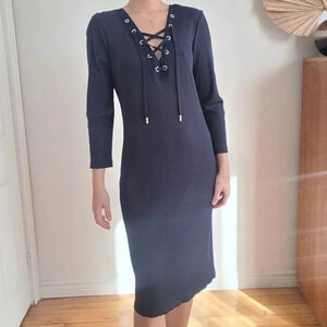 NWOT Large Polo by Ralph Lauren Navy Ribbed Lace-Up Sweater Dress